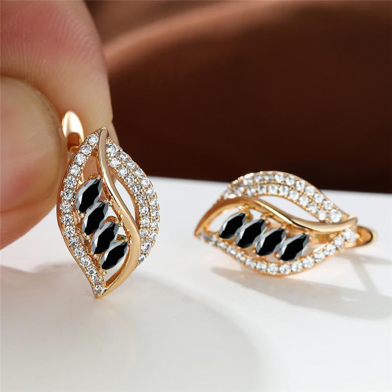 Leaf Shaped Rhinestone Earrings Zircon Stud Jewelry
