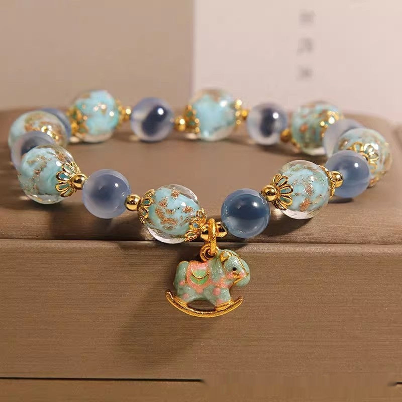 Blue Sugar Heart Agate Luminous Glass Crystal Bracelet