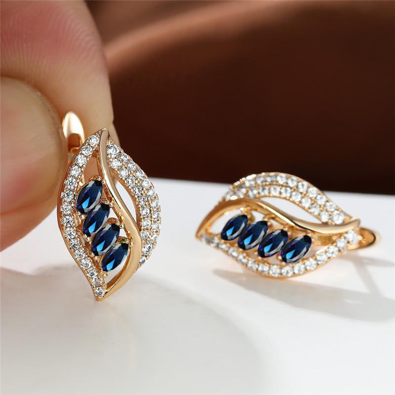 Leaf Shaped Rhinestone Earrings Zircon Stud Jewelry