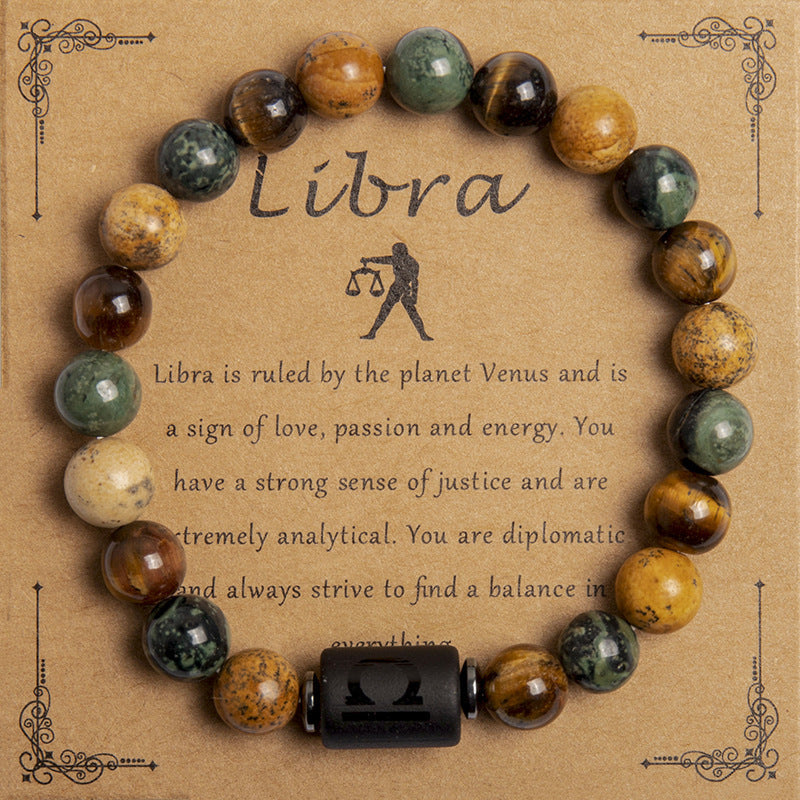 Tigereye Beaded Bracelet Twelve Constellation Zodiac Cards