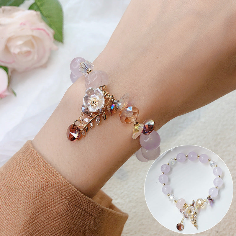 Candy Color Stone Flower Leaf Pendant Crystal Bracelet