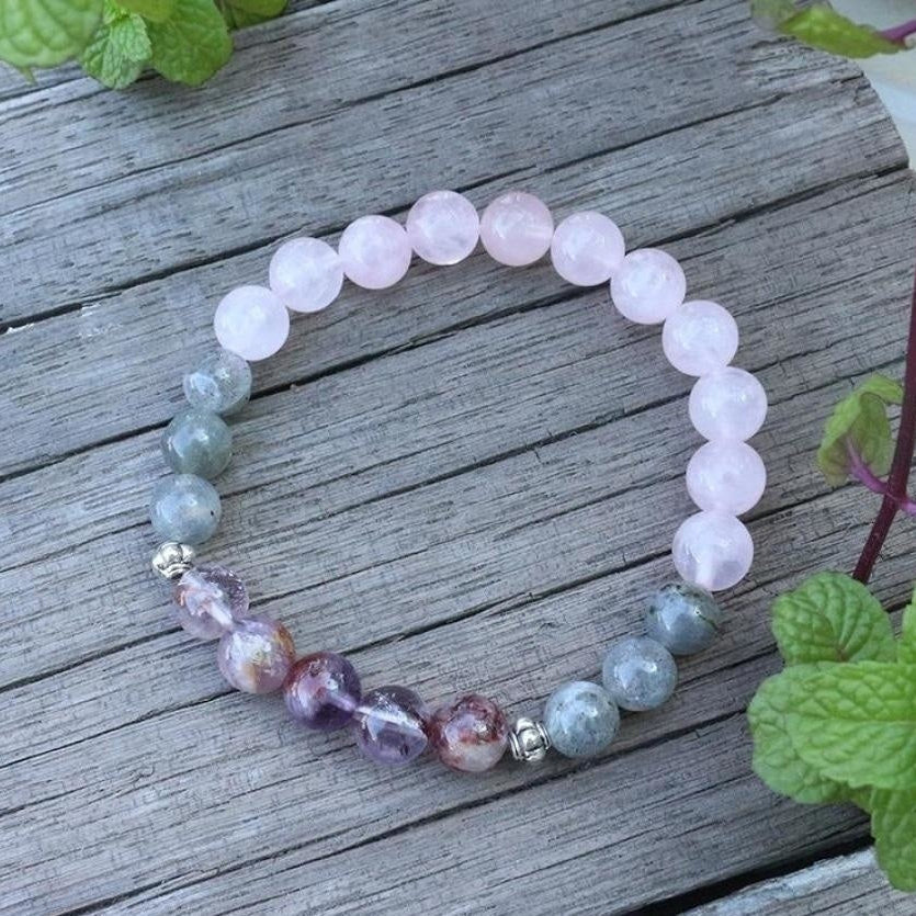 108 Natural Labradorite White Jade and Amethyst Mala Beads Necklace / Bracelet™