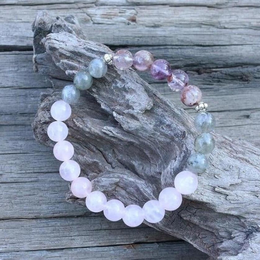 108 Natural Labradorite White Jade and Amethyst Mala Beads Necklace / Bracelet™