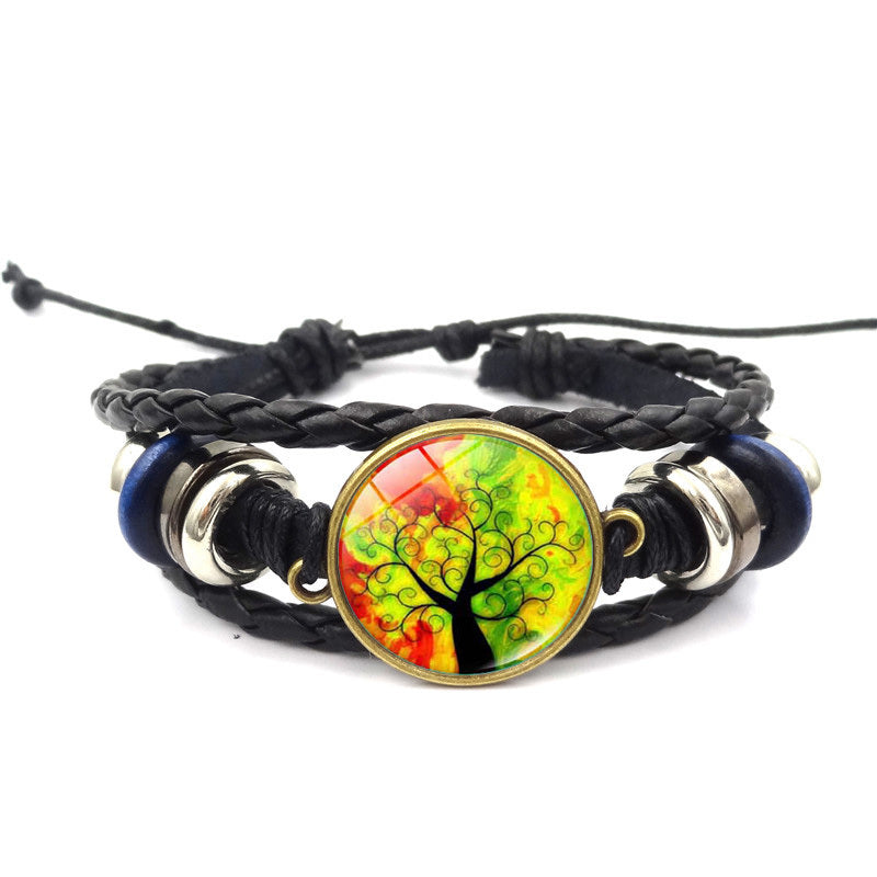 Tree Of Life Multilayer Leather Glass Bracelet Plus