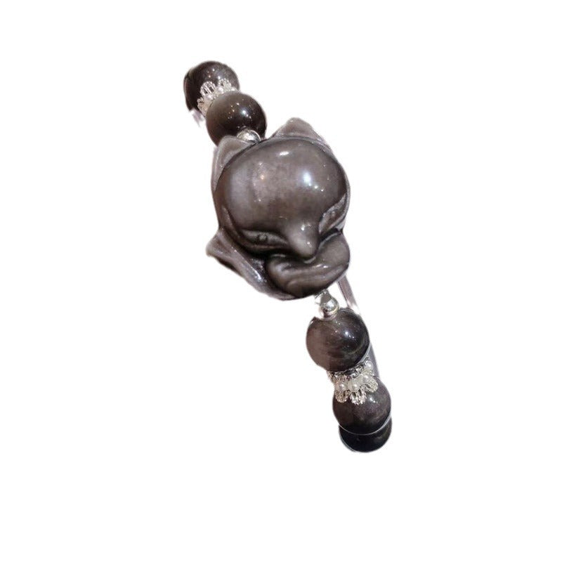 Natural Obsidian Fox Bracelet For Women 8mm Beads Gift