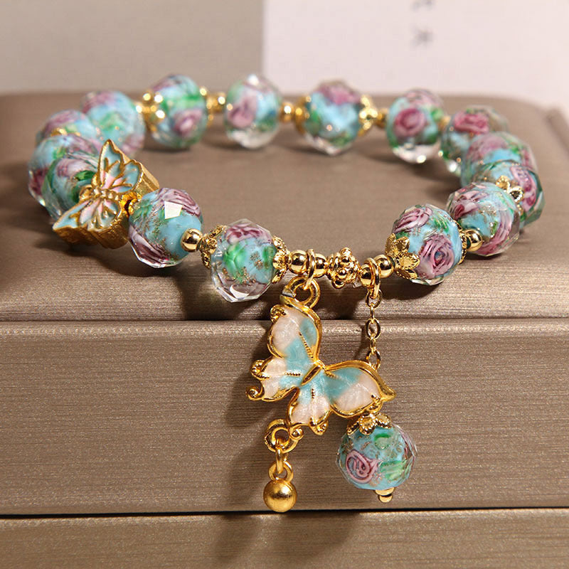 Womens Rose Garden Bracelet Chinese Style Glazed Jewelry