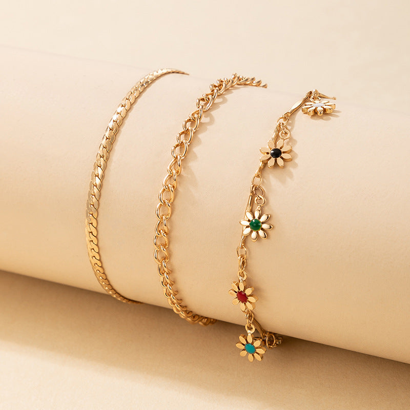 Elegant Flower Charm Anklet Set
