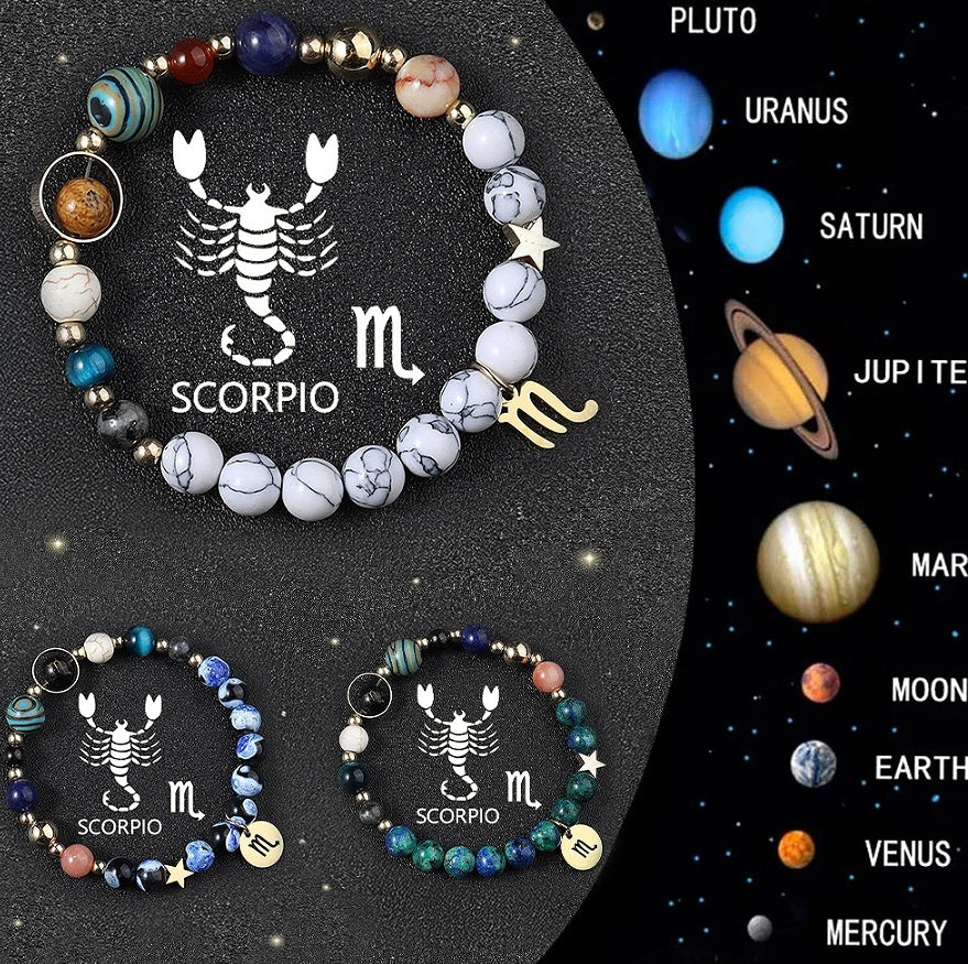 Natural Crystal Zodiac Bracelet Set 3pcs Healing Gift
