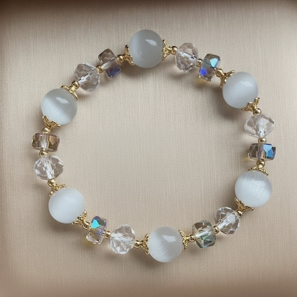 Exquisite Natural White Opal Bracelet 10mm Beads For Women