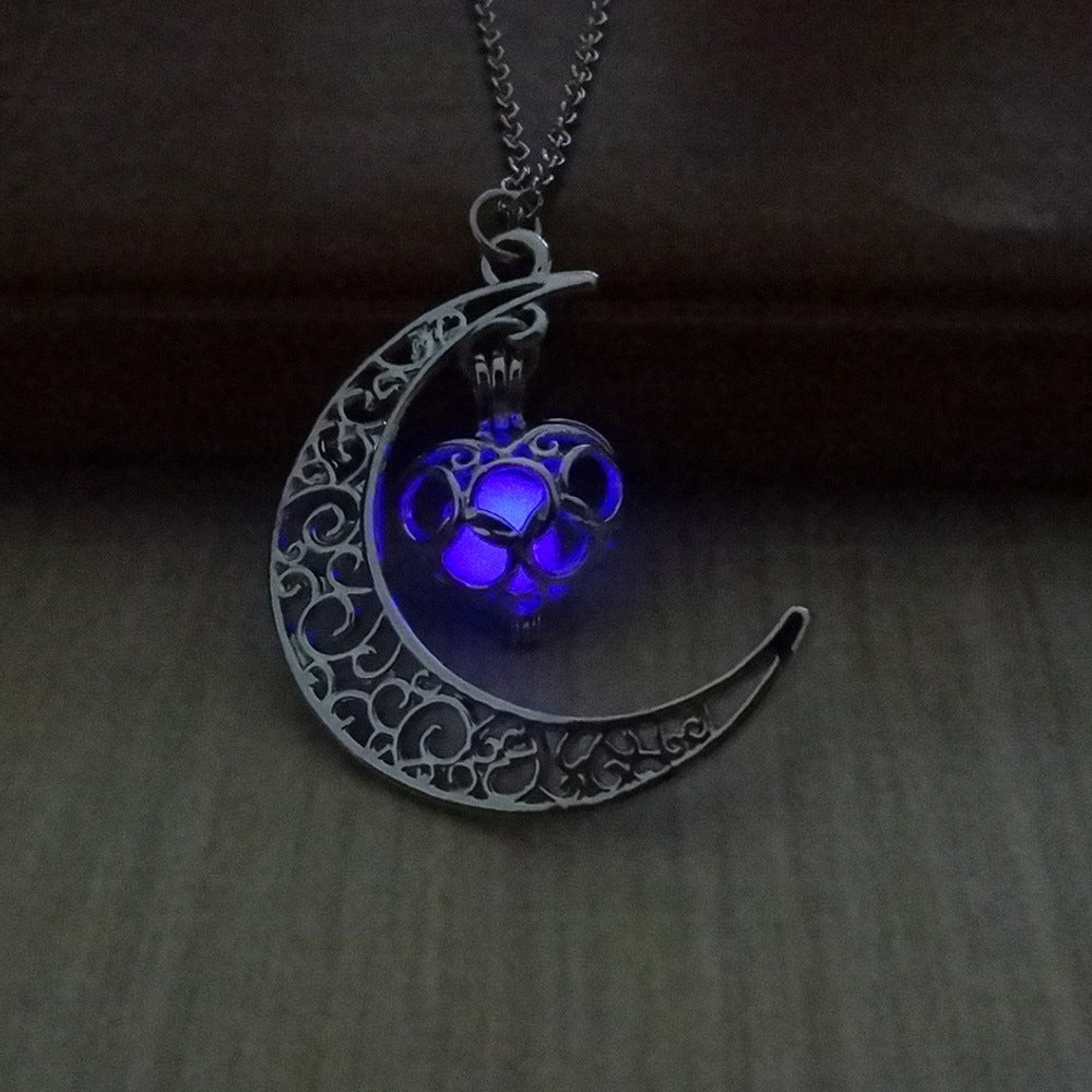 Glowing Pendant Necklace Silver Plated Chain for Women