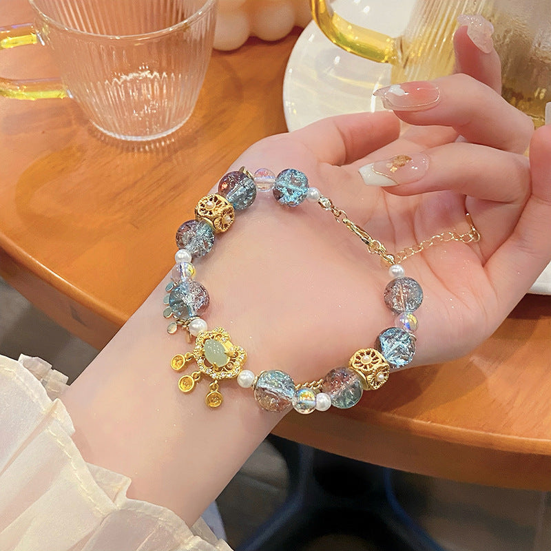 Sweet Princess Glass Crystal Safety Lock Bracelet For Women