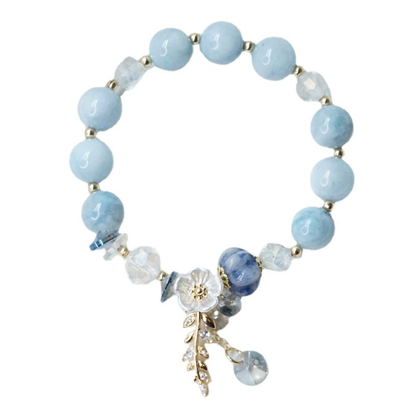 Candy Color Stone Flower Leaf Pendant Crystal Bracelet