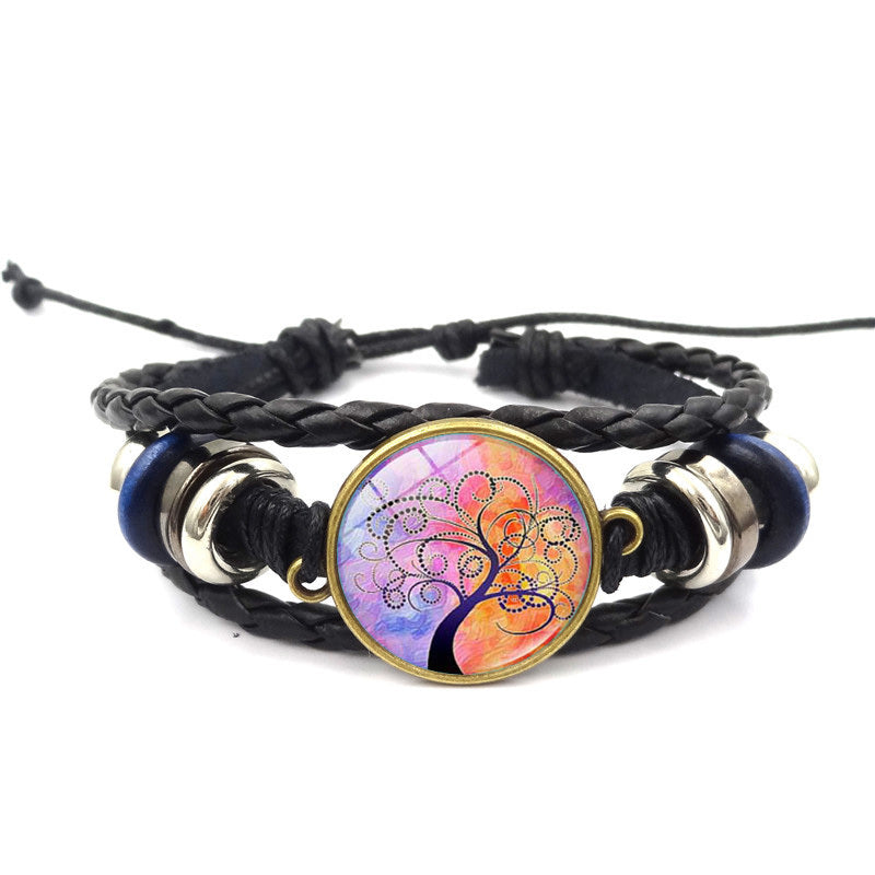 Tree Of Life Multilayer Leather Glass Bracelet Plus