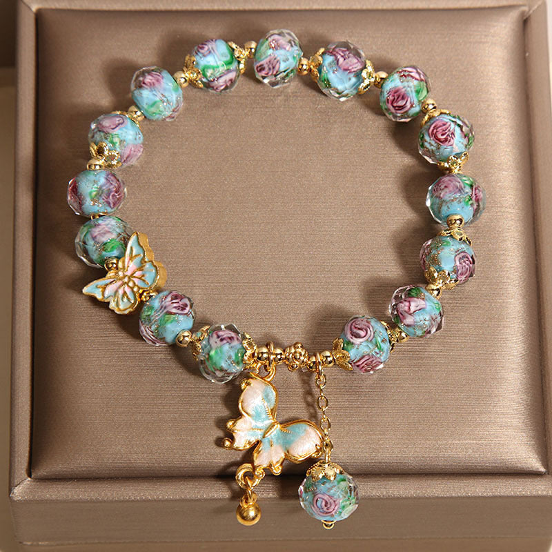 Womens Rose Garden Bracelet Chinese Style Glazed Jewelry