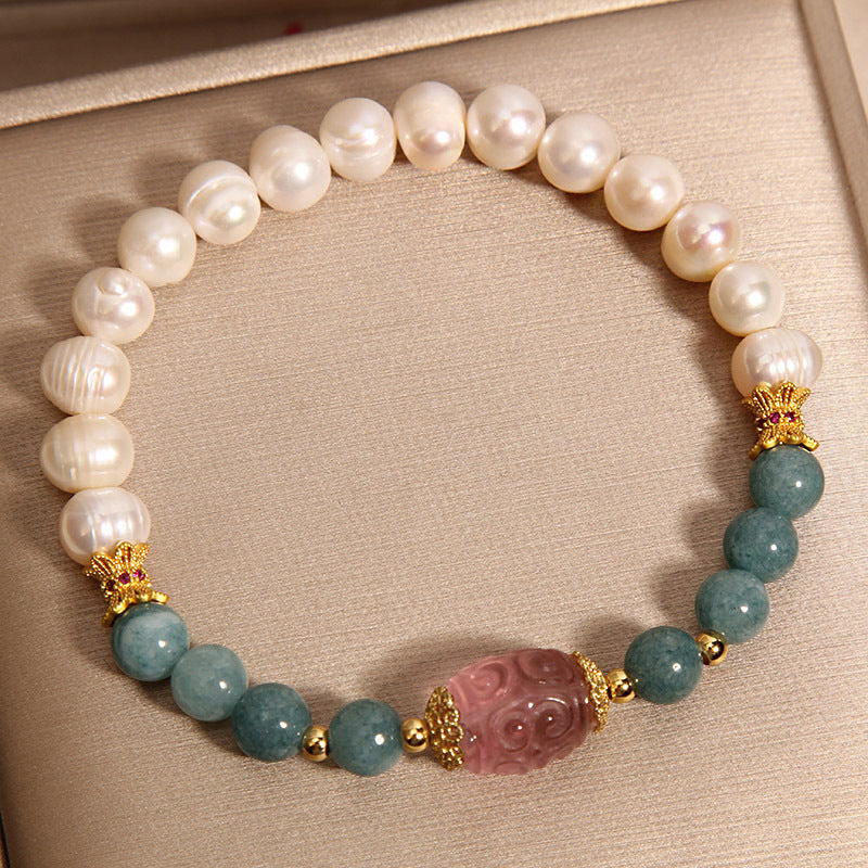 Natural Freshwater Pearl Blue Water Emerald Crystal Bracelet