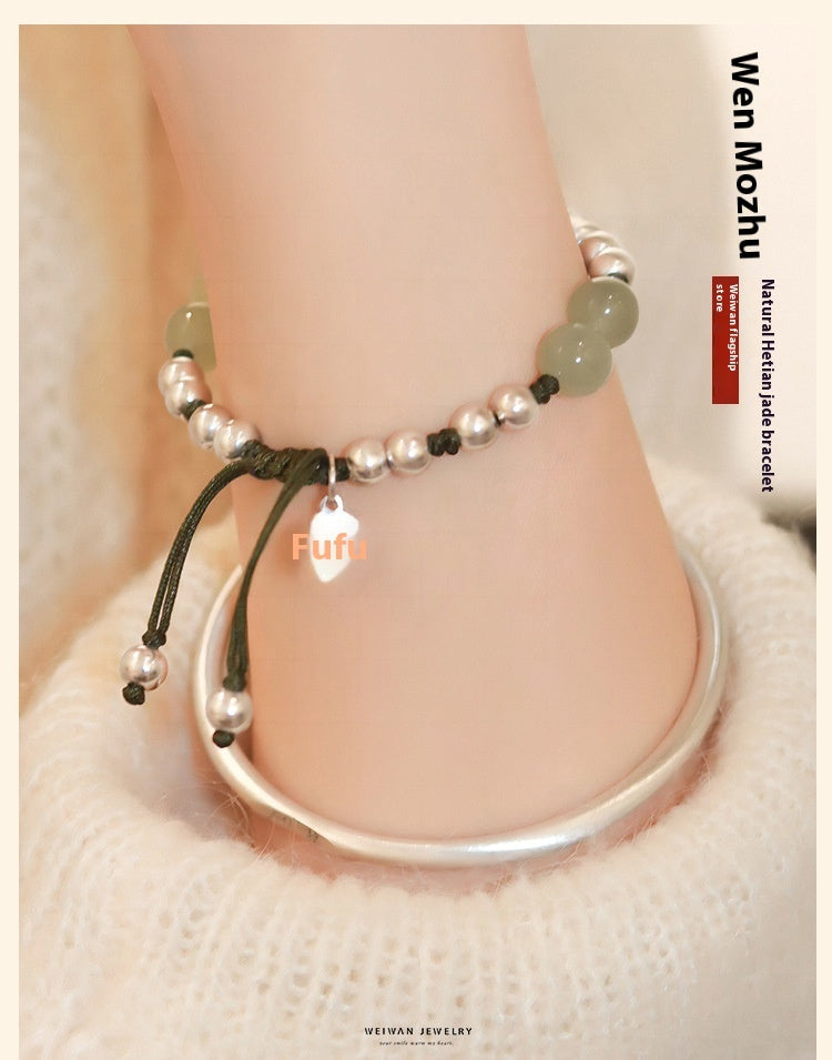 Original Bamboo Bracelet Lotus Flower Hetian Jade 925