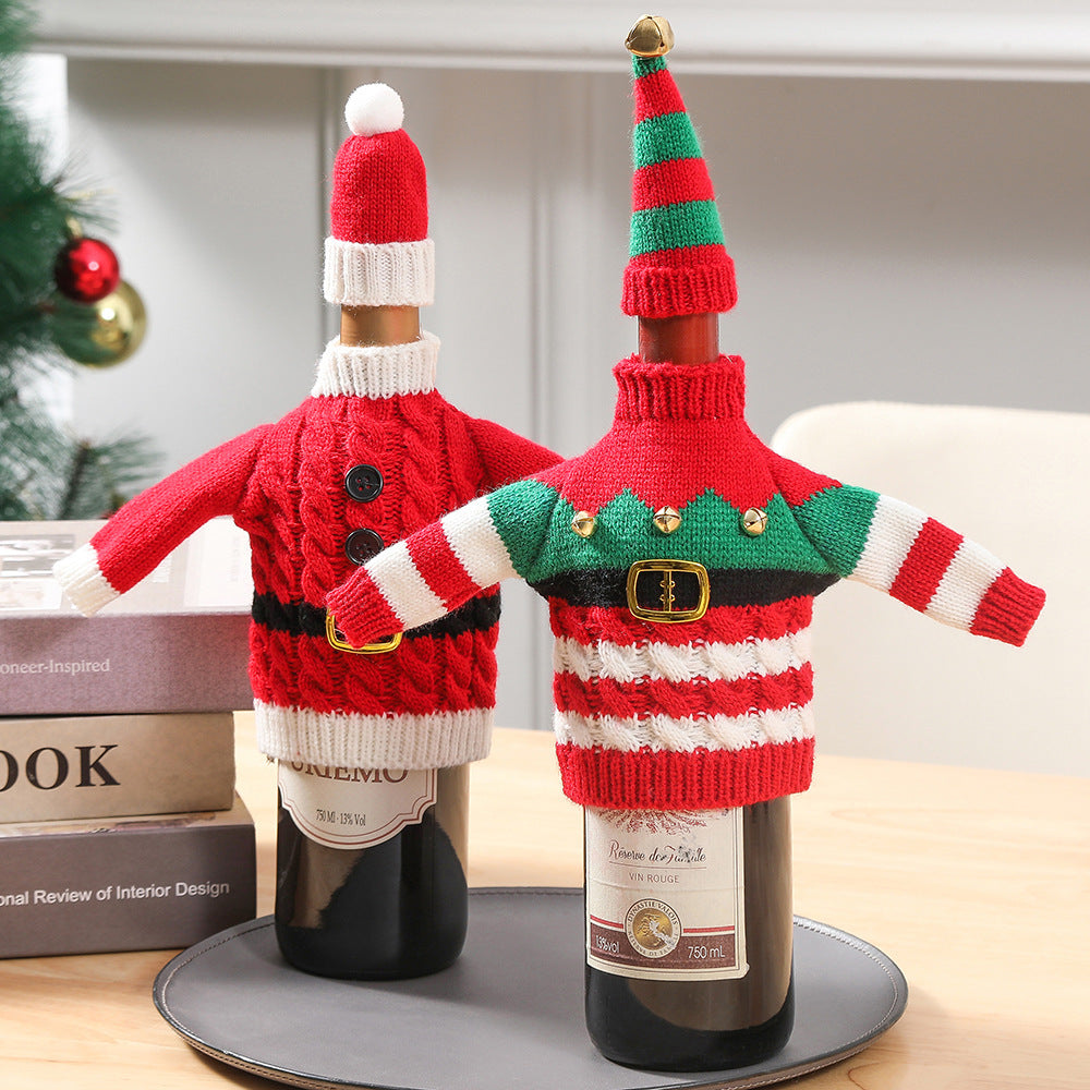 Knitted Christmas Wine Bottle Cover Table Decor Festive Home