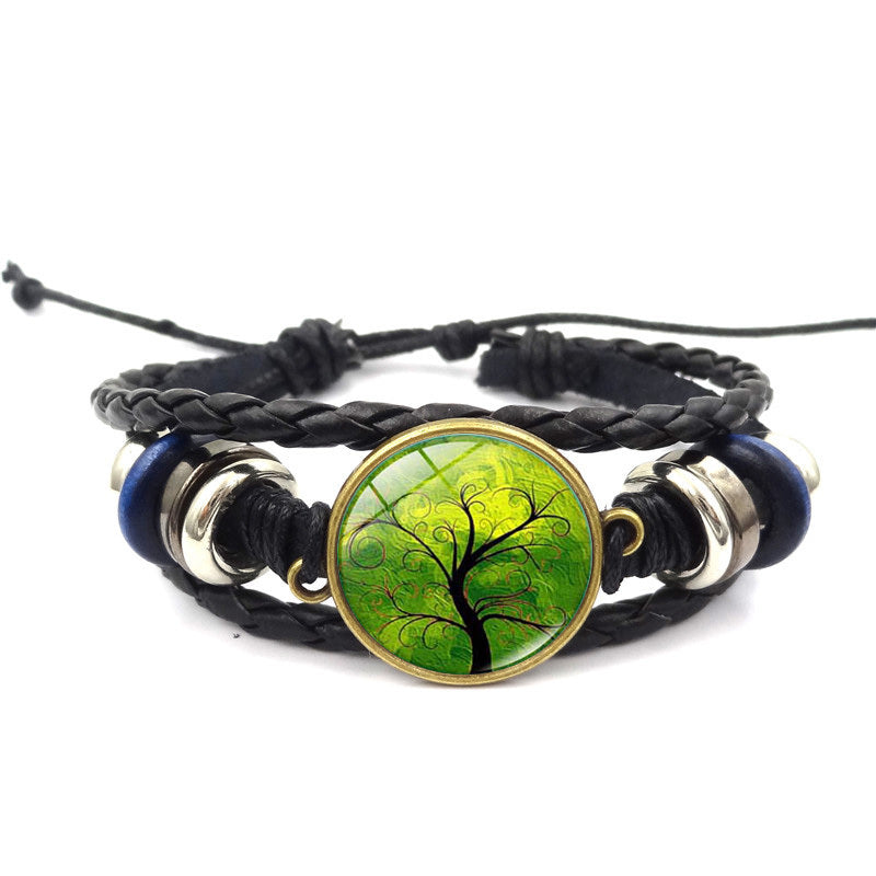 Tree Of Life Multilayer Leather Glass Bracelet Plus