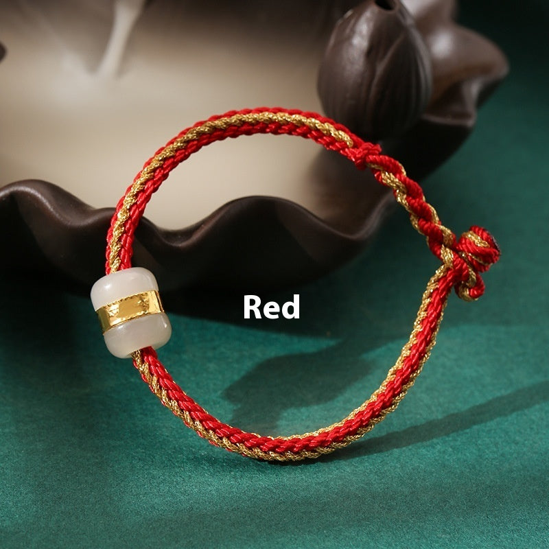 Hetian Jade 999 Gold Bracelet Handwoven Jewelry Luxury Gift