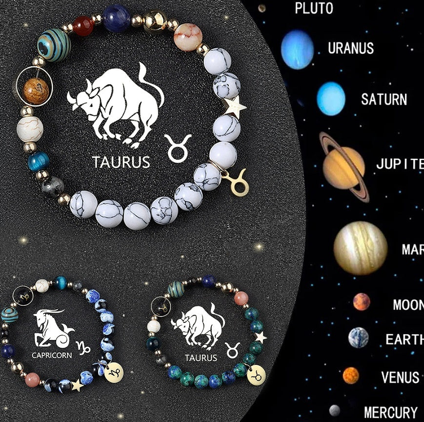 Natural Crystal Zodiac Bracelet Set 3pcs Healing Gift