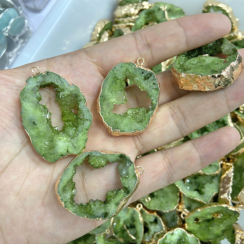 Rough Stone Pendant Irregular Slice Ornament With Crystal