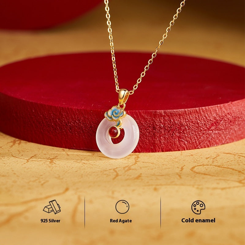 Silver 925 Pendant Chain Red Agate White Chalcedony