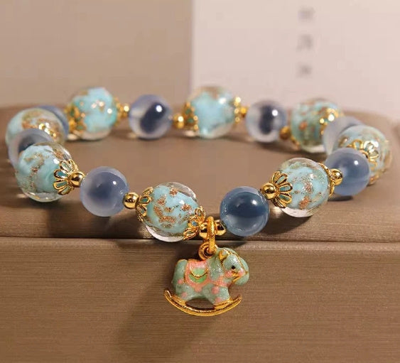 Blue Sugar Heart Agate Luminous Glass Crystal Bracelet