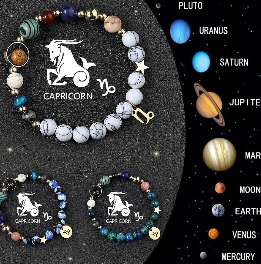 Natural Crystal Zodiac Bracelet Set 3pcs Healing Gift
