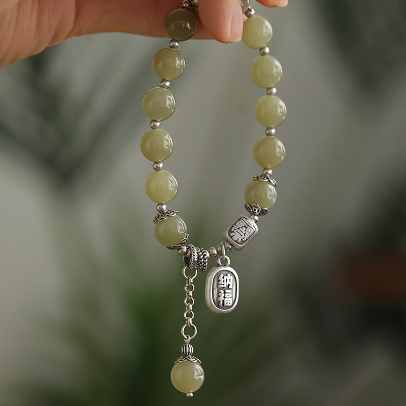 Handcrafted Hetian Jade Pearl Bracelet for Women, Blessing