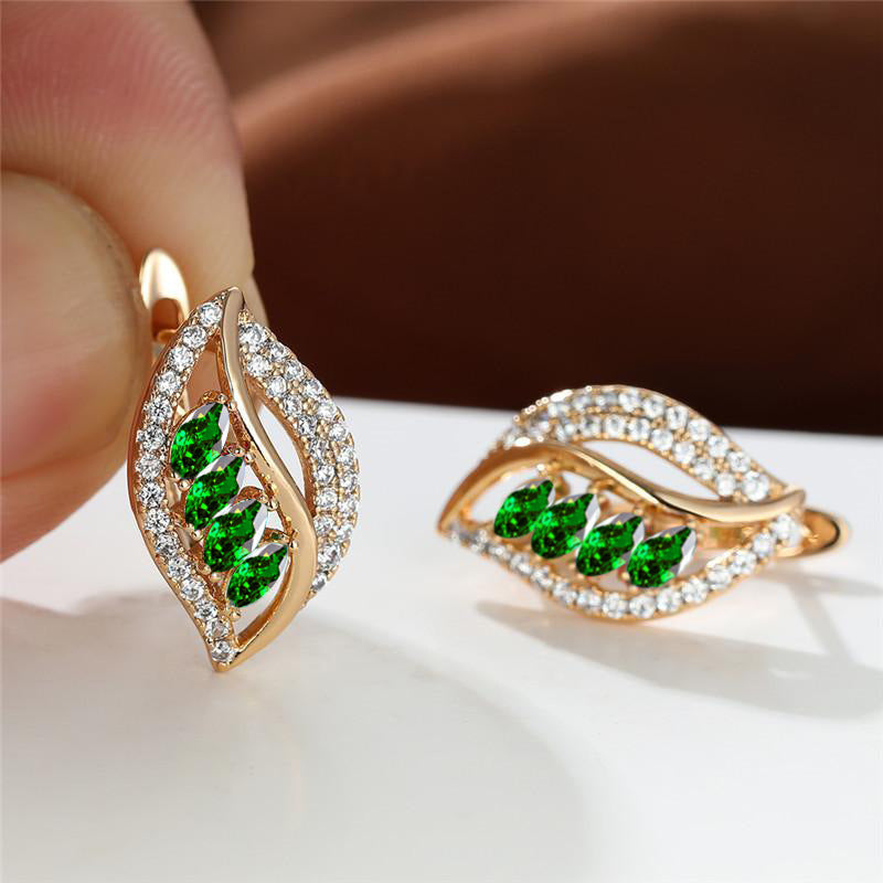 Leaf Shaped Rhinestone Earrings Zircon Stud Jewelry