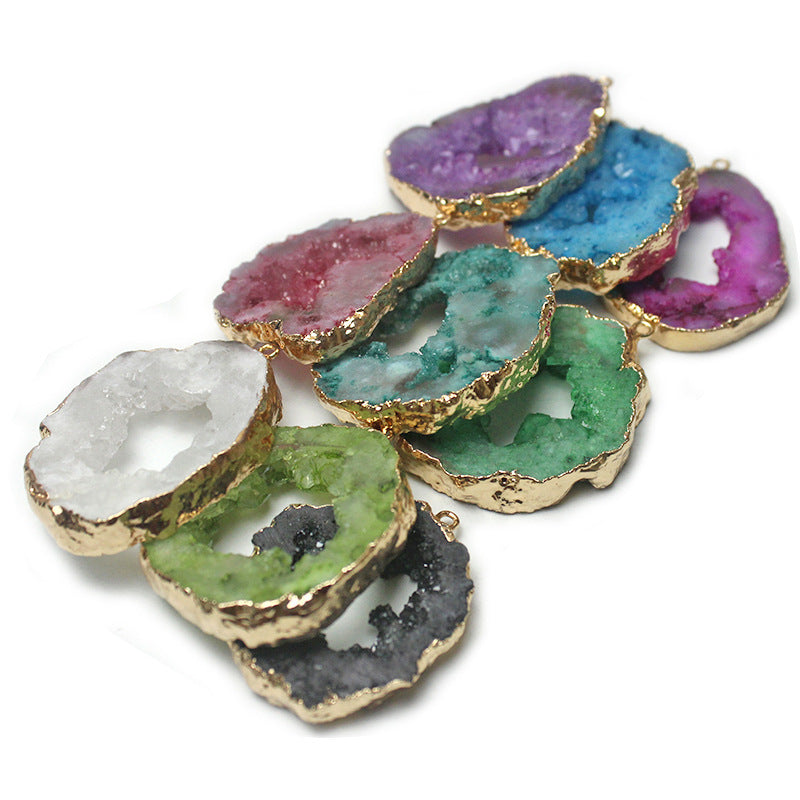 Rough Stone Pendant Irregular Slice Ornament With Crystal