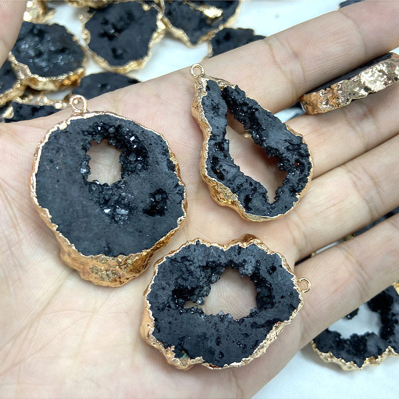 Rough Stone Pendant Irregular Slice Ornament With Crystal