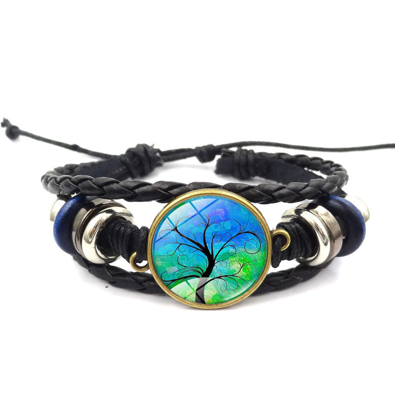 Tree Of Life Multilayer Leather Glass Bracelet Plus