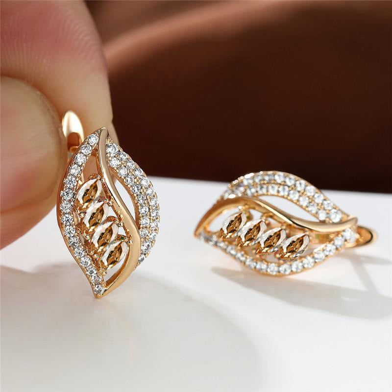 Leaf Shaped Rhinestone Earrings Zircon Stud Jewelry