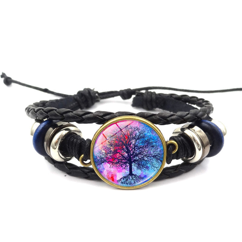 Tree Of Life Multilayer Leather Glass Bracelet Plus