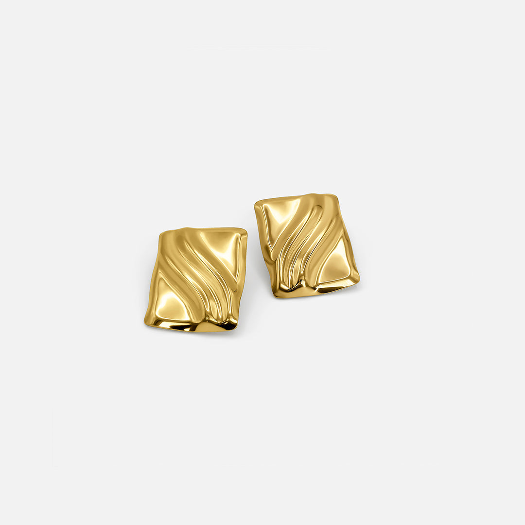 TEXTURED CUBE EARRINGS GOLD