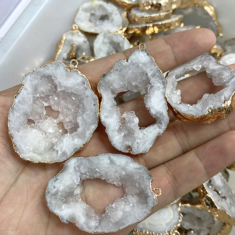 Rough Stone Pendant Irregular Slice Ornament With Crystal