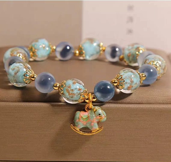 Blue Sugar Heart Agate Luminous Glass Crystal Bracelet