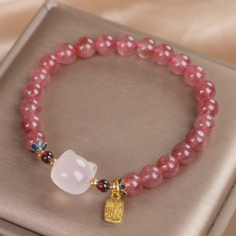 Natural Strawberry Quartz Bracelet For Women Sweet Style