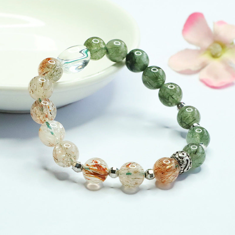 Green Quartz Rutilated Black Gold Super Seven Bracelet