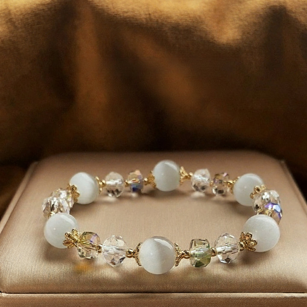 Exquisite Natural White Opal Bracelet 10mm Beads For Women