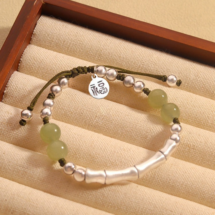 Original Bamboo Bracelet Lotus Flower Hetian Jade 925