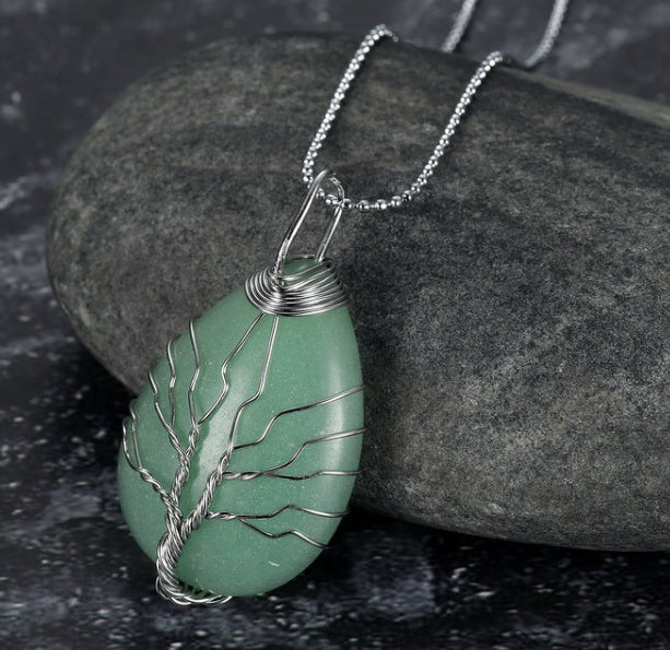 Celtic Tree Of Life Pendant Teardrop Gemstone Chain 50cm