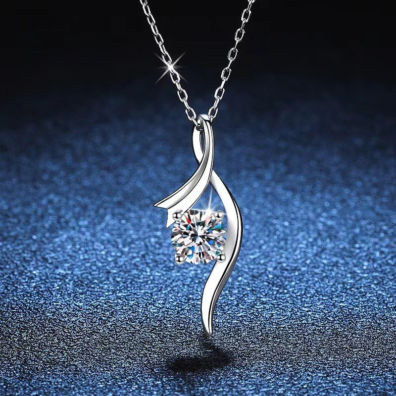 925 Sterling Silver Four Claw One Carat Diamond Necklace