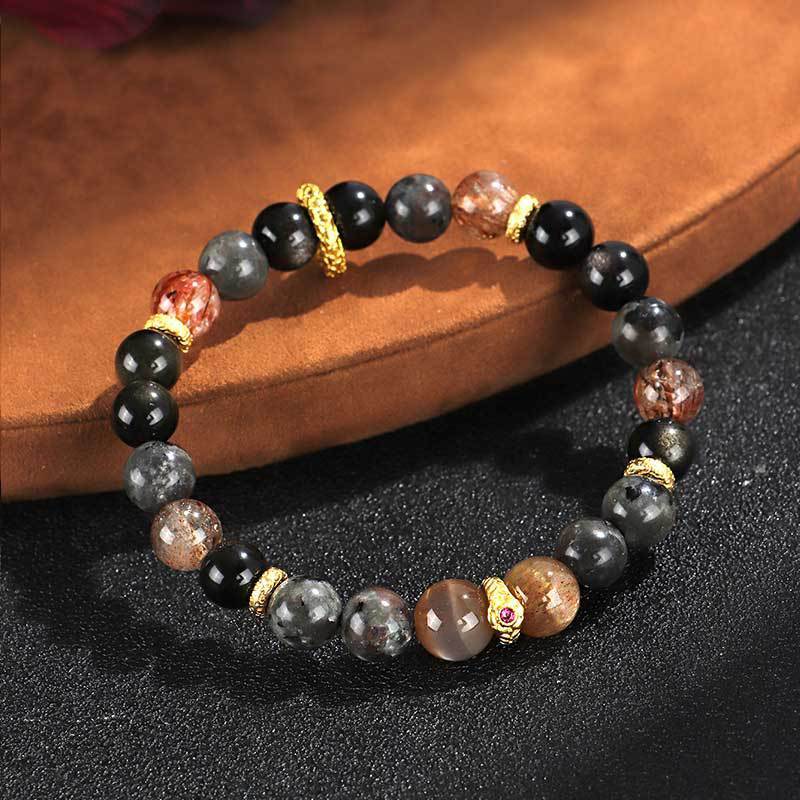 Black Sunstone Flame Stone Wukong Bracelet Unisex Couple