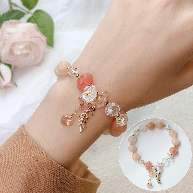 Candy Color Stone Flower Leaf Pendant Crystal Bracelet