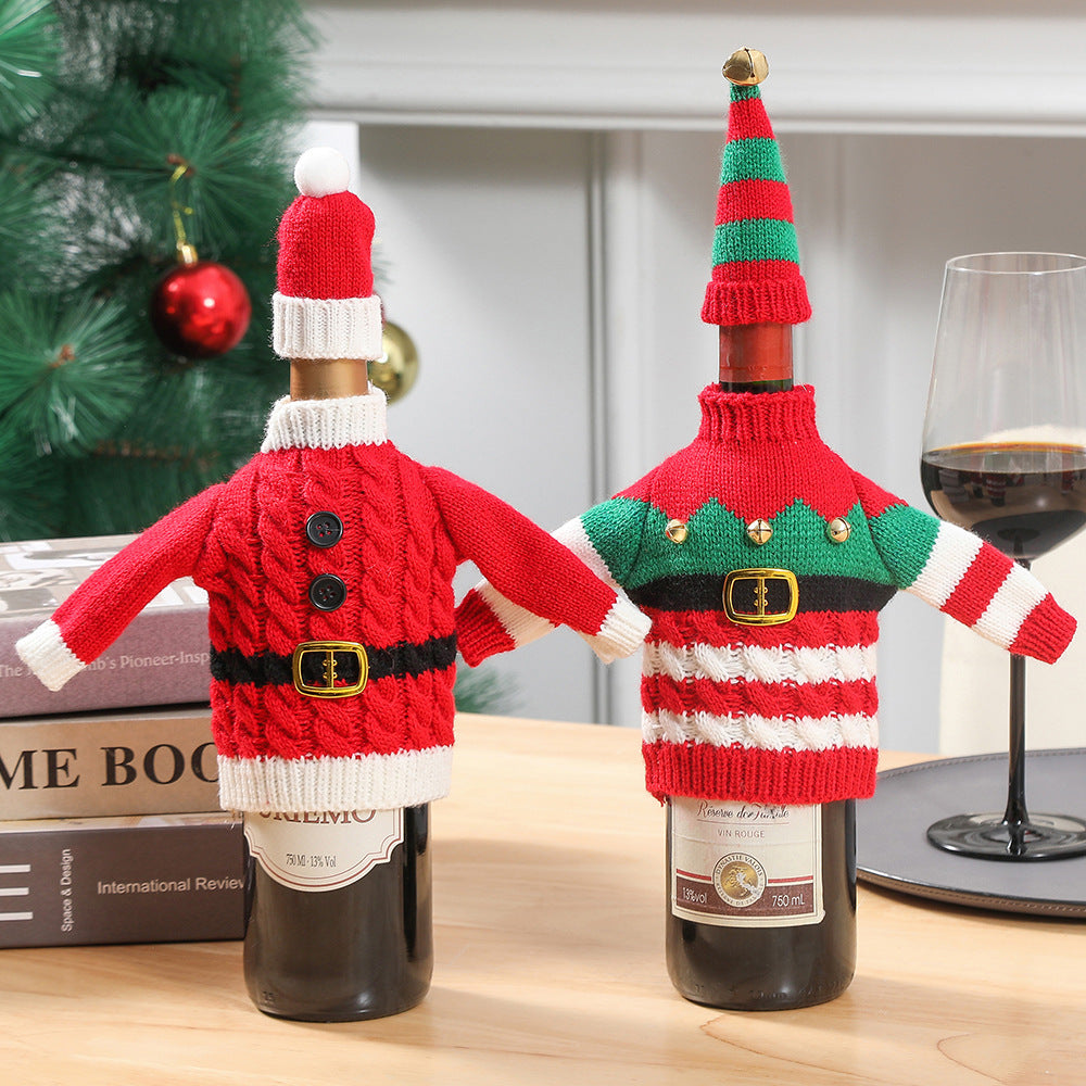 Knitted Christmas Wine Bottle Cover Table Decor Festive Home
