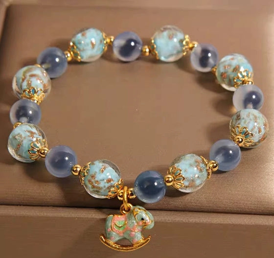 Blue Sugar Heart Agate Luminous Glass Crystal Bracelet