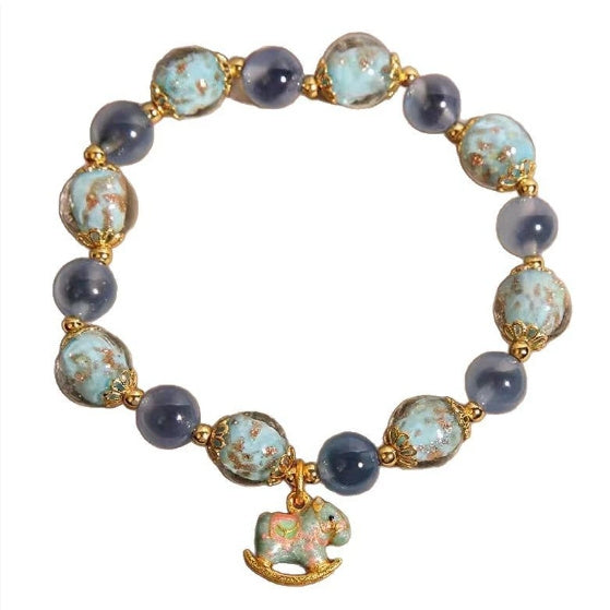 Blue Sugar Heart Agate Luminous Glass Crystal Bracelet