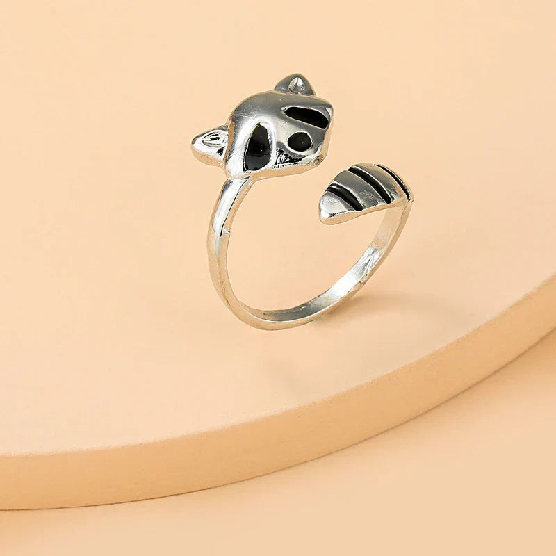 Adjustable Silver Raccoon Ring